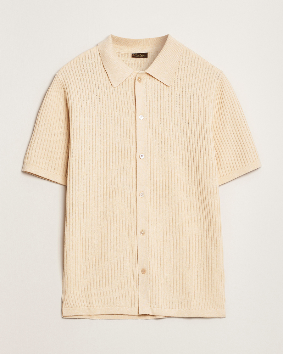 Uomini | Camicie | Stenströms | Knitted Buttonthru Polo Shirt Beige