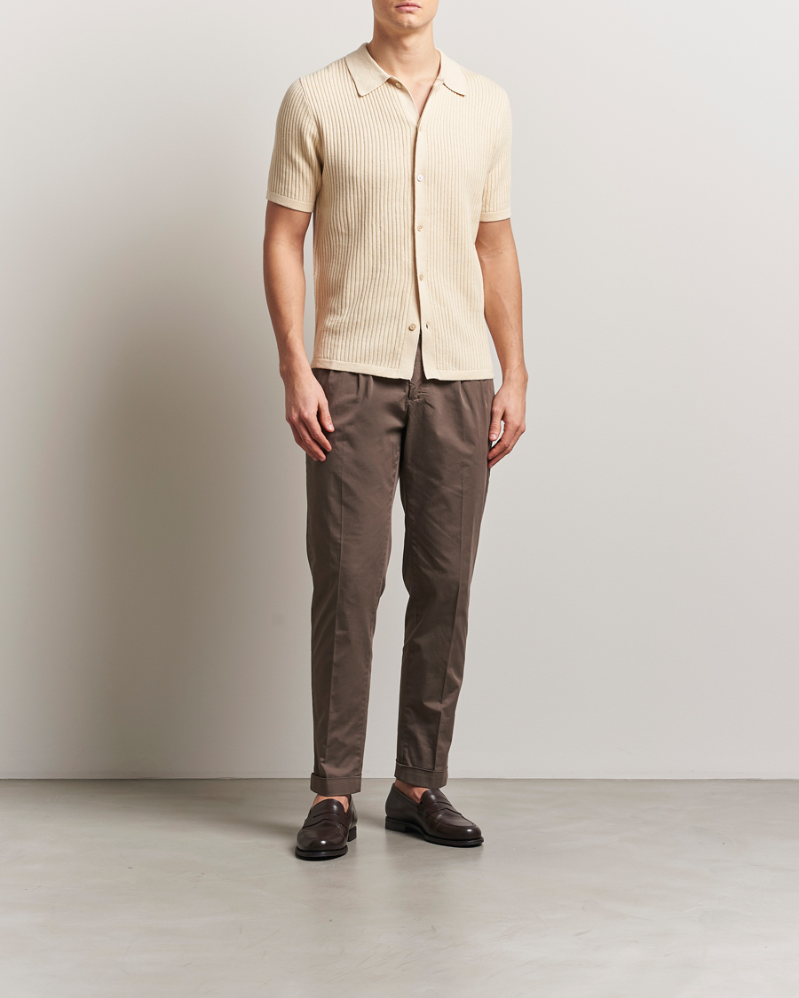 Uomini | Camicie | Stenströms | Knitted Buttonthru Polo Shirt Beige