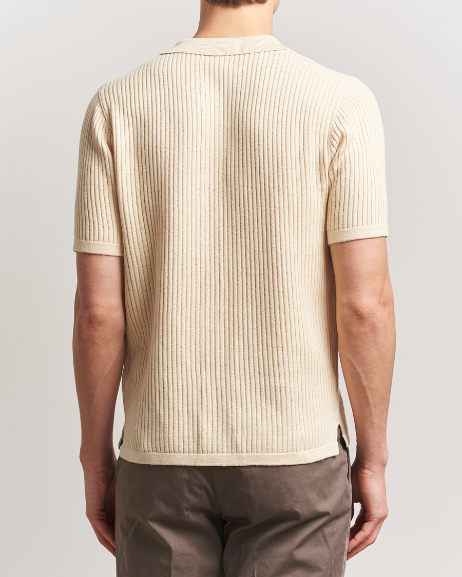 Uomini | Camicie | Stenströms | Knitted Buttonthru Polo Shirt Beige