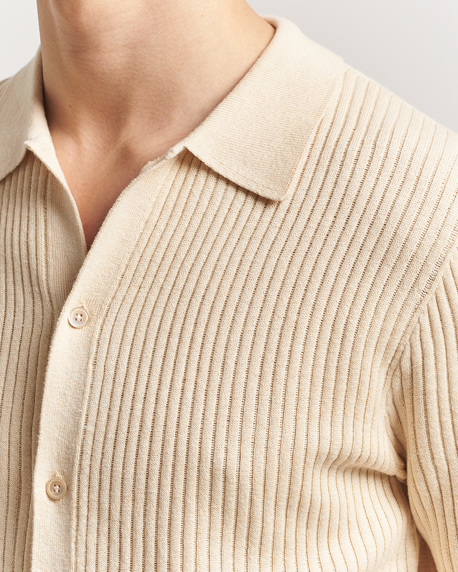 Uomini | Camicie | Stenströms | Knitted Buttonthru Polo Shirt Beige