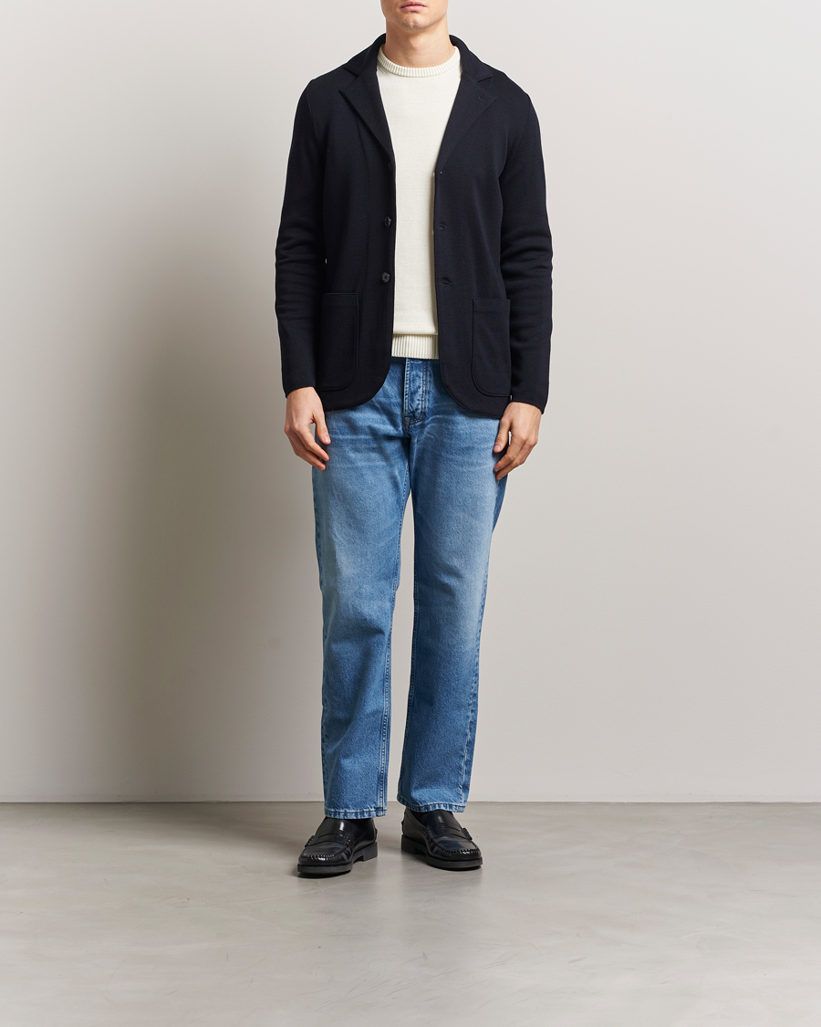 Uomini | Blazers | Stenströms | Milano Knitted Merino Blazer Navy