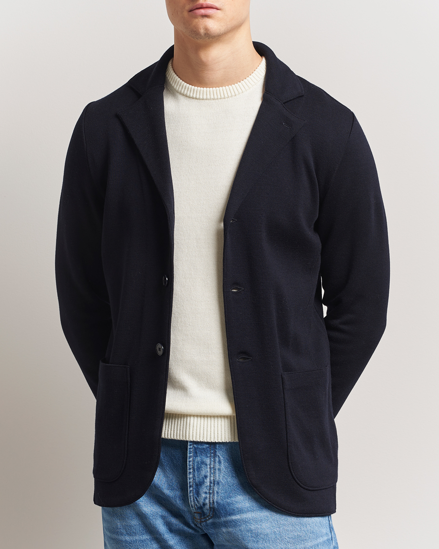 Uomini | Blazers | Stenströms | Milano Knitted Merino Blazer Navy