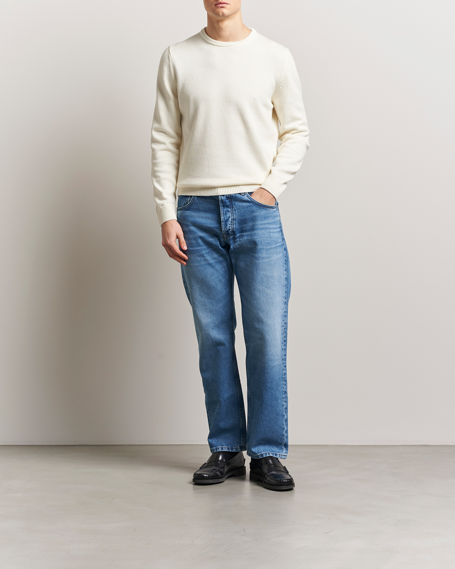 Uomini | Maglieria | Stenströms | Organic Cotton Knitted Sweater White