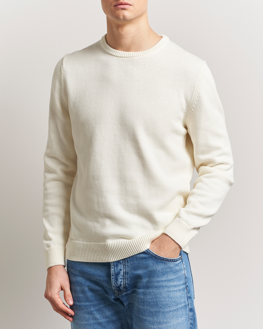 Uomini | Maglieria | Stenströms | Organic Cotton Knitted Sweater White
