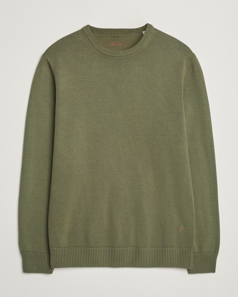 Uomini | Maglieria | Stenströms | Organic Cotton Knitted Sweater Olive