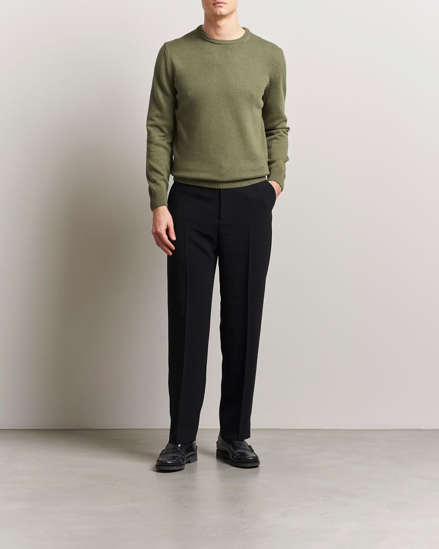 Uomini | Maglieria | Stenströms | Organic Cotton Knitted Sweater Olive