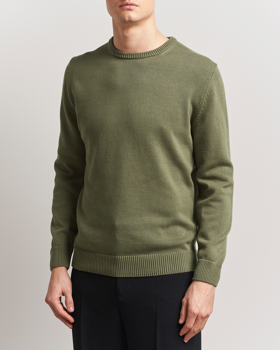 Uomini | Maglieria | Stenströms | Organic Cotton Knitted Sweater Olive