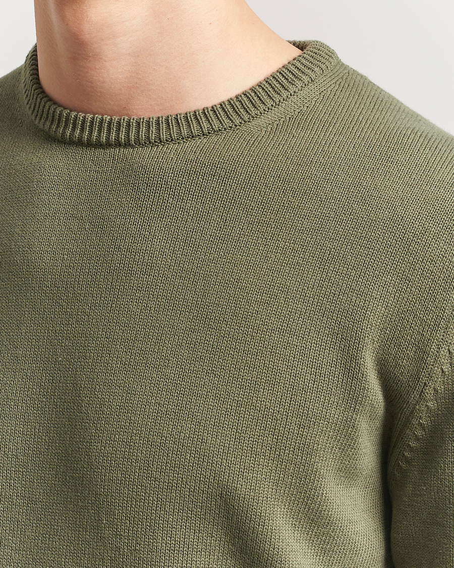 Uomini | Maglieria | Stenströms | Organic Cotton Knitted Sweater Olive