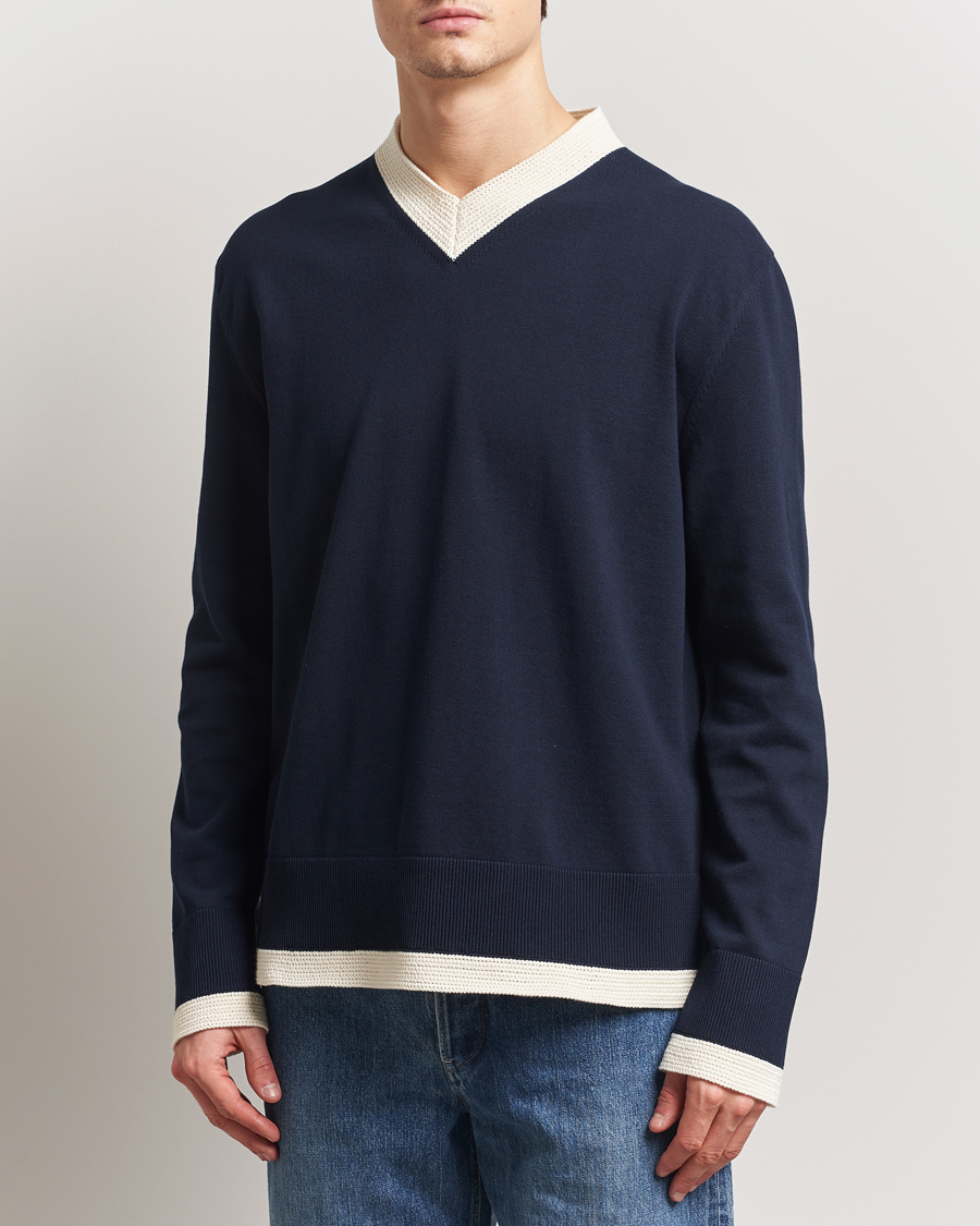Uomini | Maglieria | Jil Sander | Contrast Trim V-Neck Sweater Navy