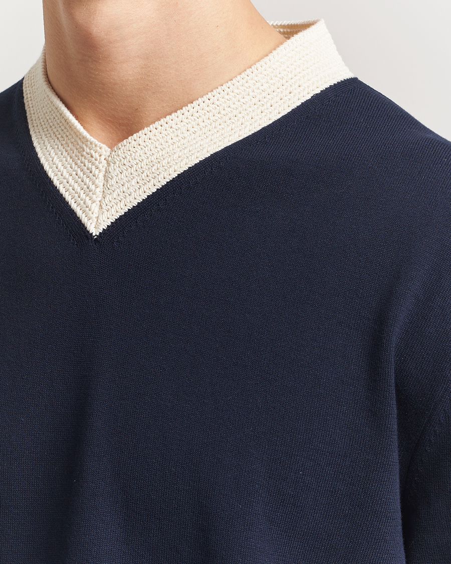 Uomini | Maglieria | Jil Sander | Contrast Trim V-Neck Sweater Navy