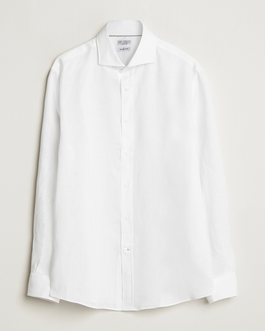 Uomini | Camicie | Brunello Cucinelli | Easy Fit Linen Shirt White