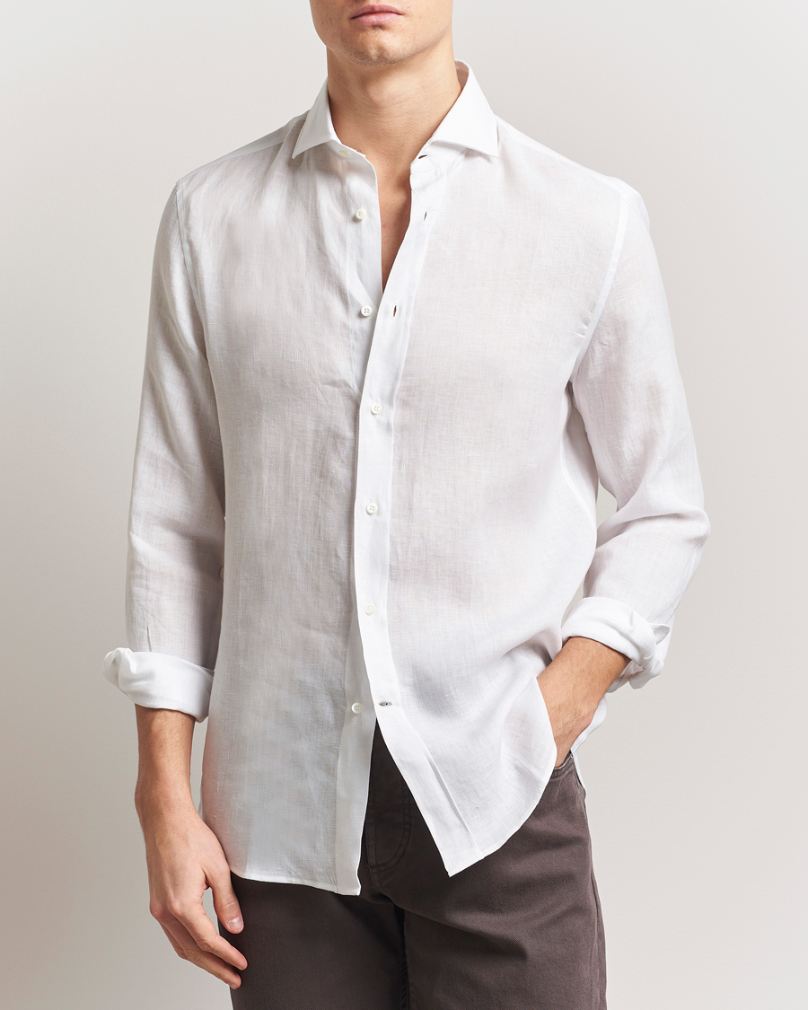 Uomini | Camicie | Brunello Cucinelli | Easy Fit Linen Shirt White