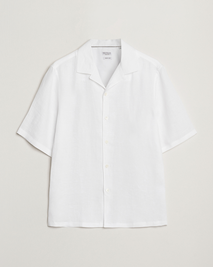 Uomini | Camicie | Brunello Cucinelli | Linen Camp Shirt White