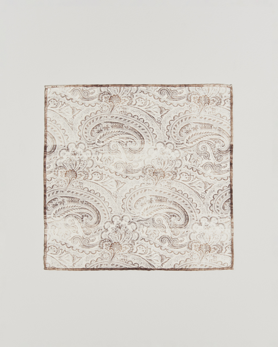 Uomini | Brunello Cucinelli Paisley Silk Pocket Square White/Beige | Brunello Cucinelli | Paisley Silk Pocket Square White/Beige