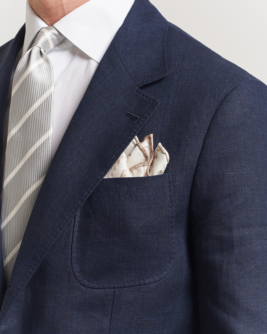 Uomini | Brunello Cucinelli Paisley Silk Pocket Square White/Beige | Brunello Cucinelli | Paisley Silk Pocket Square White/Beige