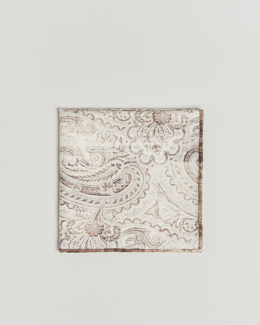 Uomini | Brunello Cucinelli Paisley Silk Pocket Square White/Beige | Brunello Cucinelli | Paisley Silk Pocket Square White/Beige