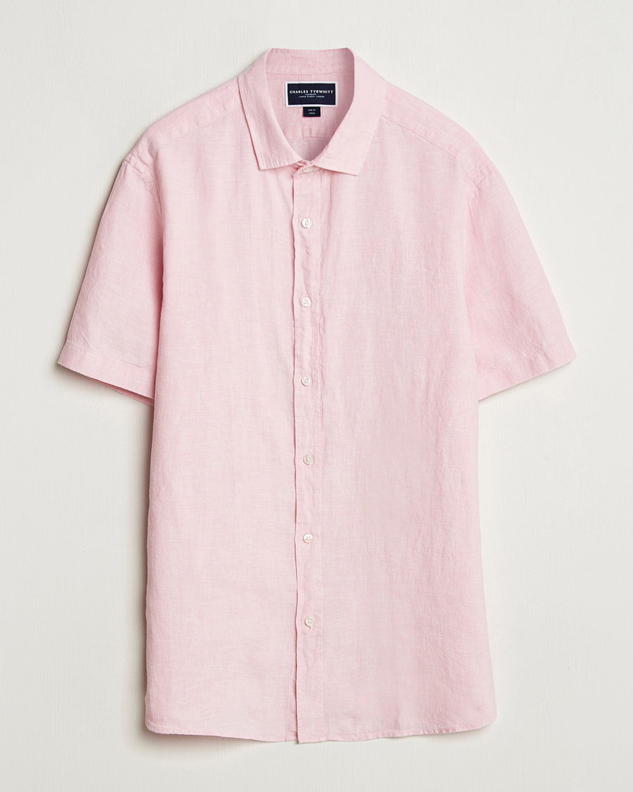 Uomini | Camicie | Charles Tyrwhitt | Pure Linen Short Sleeve Slim Fit Shirt Pink