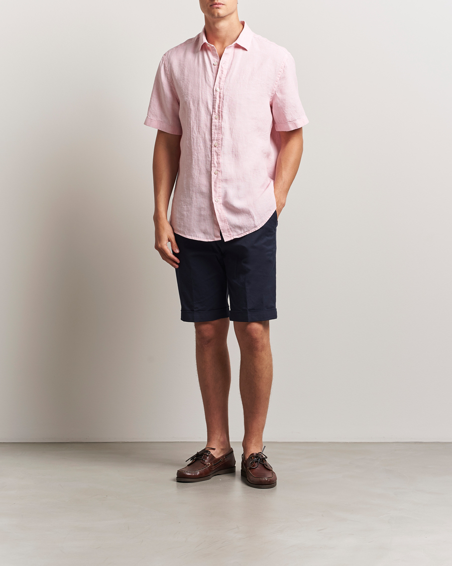 Uomini | Camicie | Charles Tyrwhitt | Pure Linen Short Sleeve Slim Fit Shirt Pink