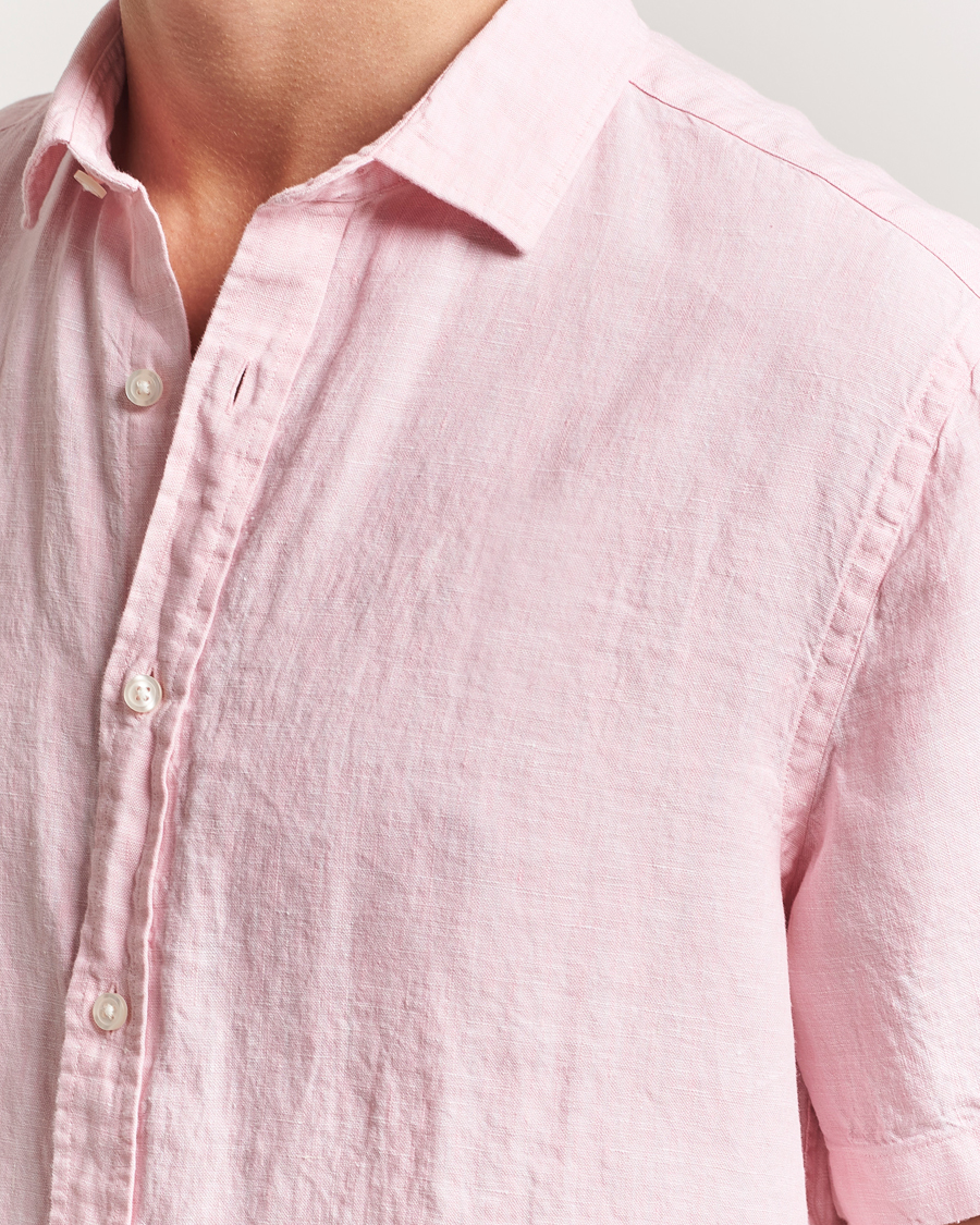 Uomini | Camicie | Charles Tyrwhitt | Pure Linen Short Sleeve Slim Fit Shirt Pink