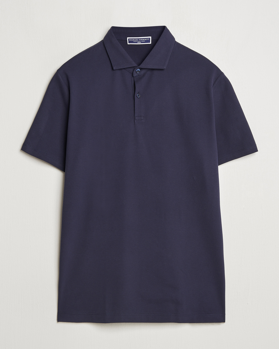 Uomini | Polo | Charles Tyrwhitt | Short Sleeve Cotton Pique Polo Navy