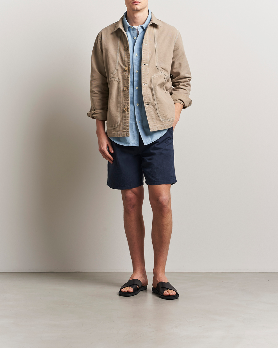Uomini | Pantaloncini | Forét | Hush Seersucker Shorts Navy