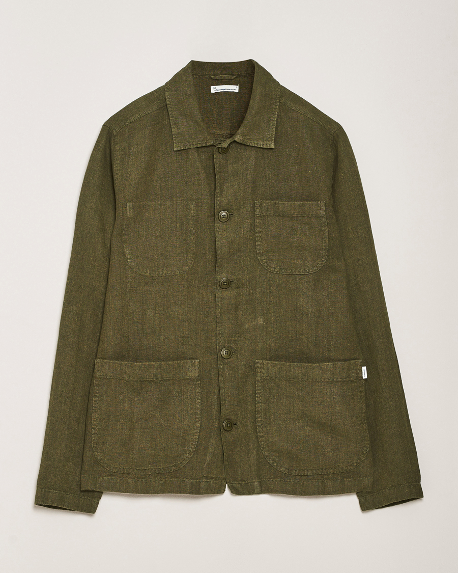 Uomini | Camicie | KnowledgeCotton Apparel | Linen Overshirt Burnt Olive