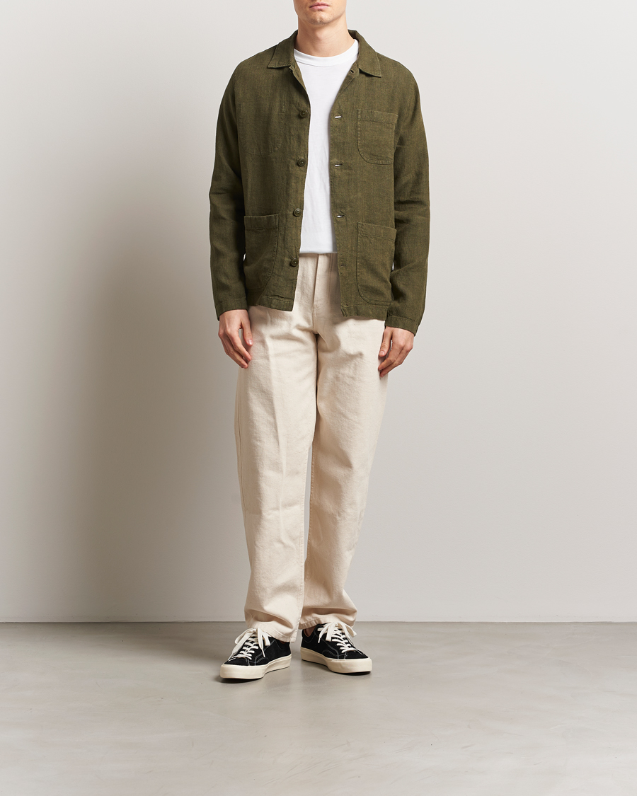 Uomini | Camicie | KnowledgeCotton Apparel | Linen Overshirt Burnt Olive