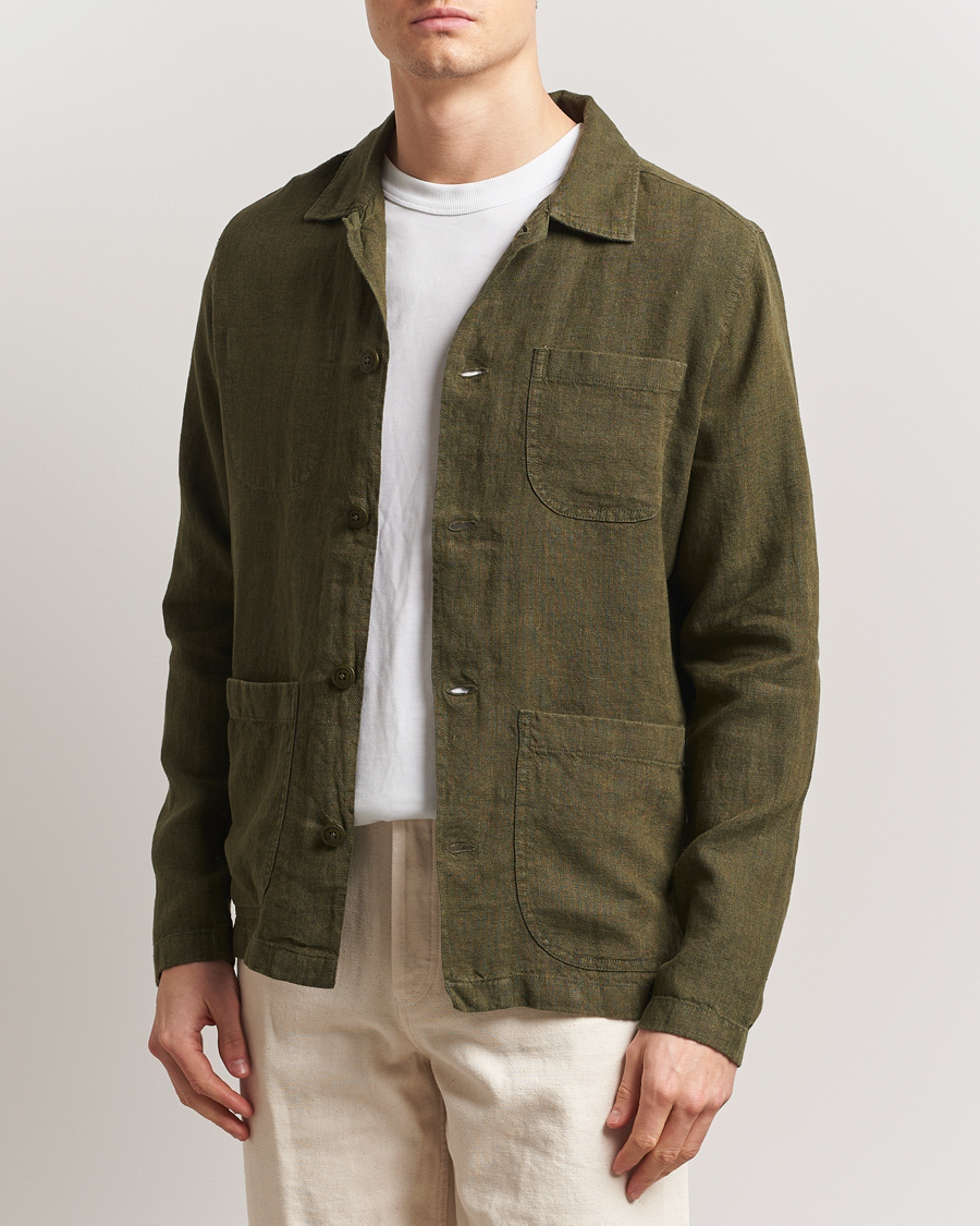 Uomini | Camicie | KnowledgeCotton Apparel | Linen Overshirt Burnt Olive