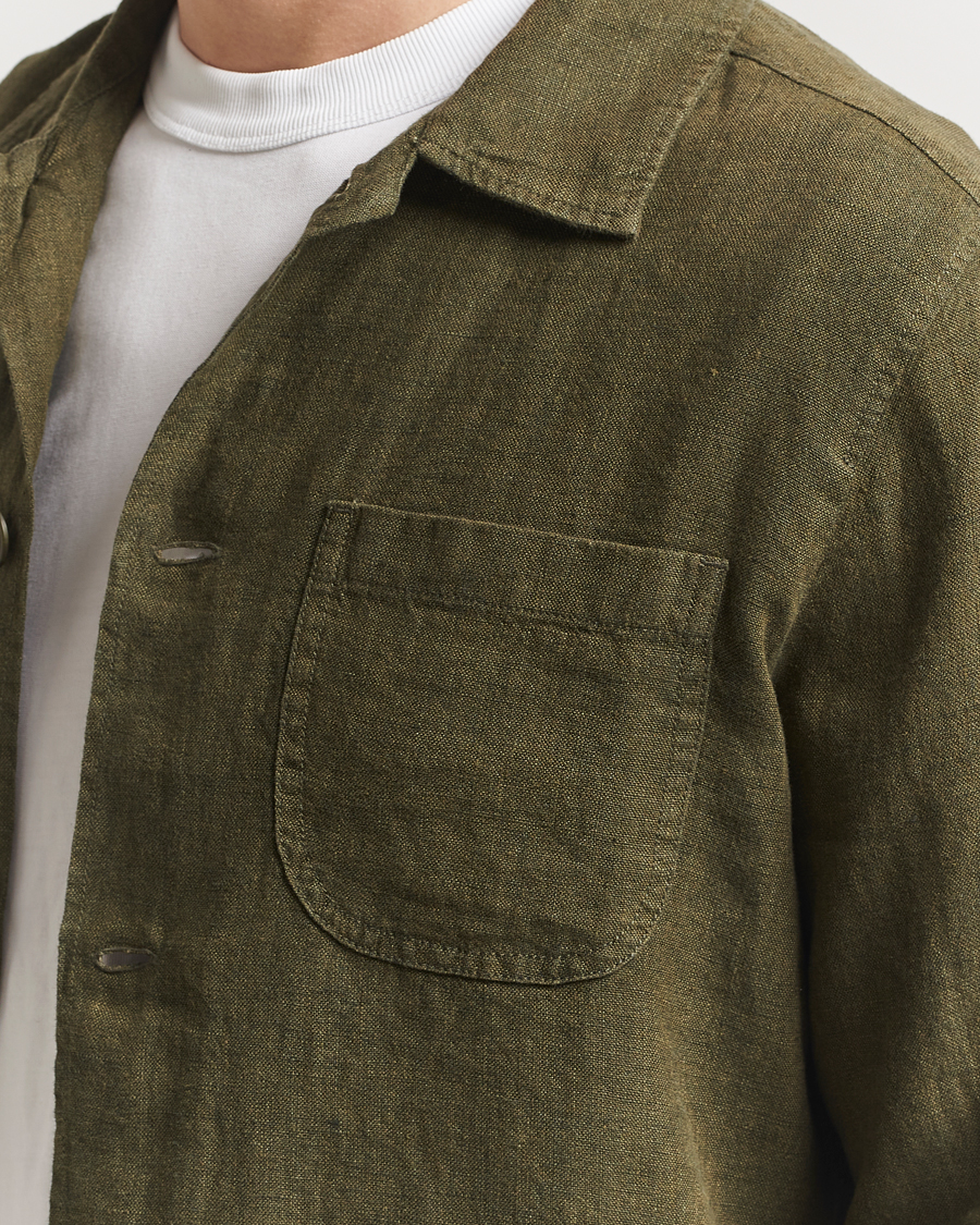 Uomini | Camicie | KnowledgeCotton Apparel | Linen Overshirt Burnt Olive