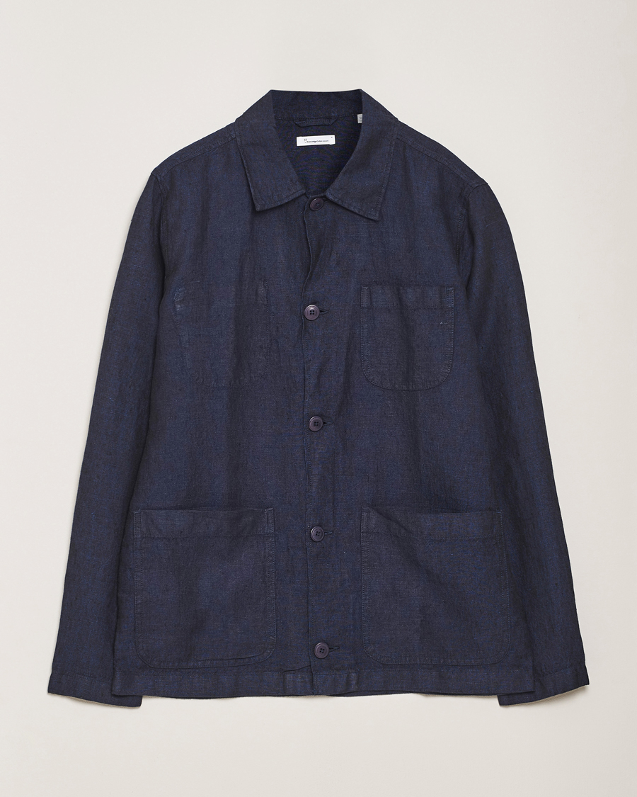 Uomini | Camicie | KnowledgeCotton Apparel | Linen Overshirt Total Eclipse