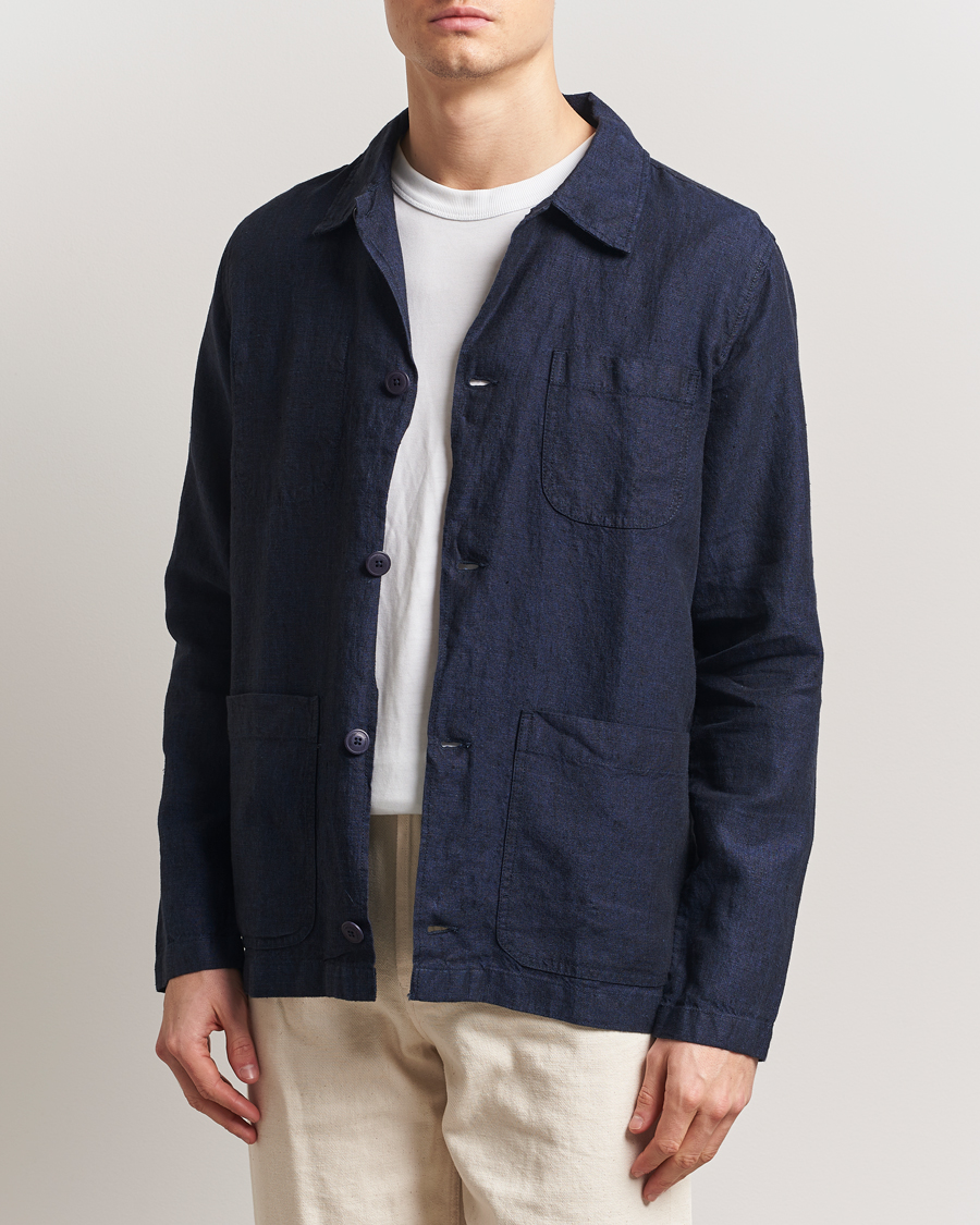 Uomini | Camicie | KnowledgeCotton Apparel | Linen Overshirt Total Eclipse