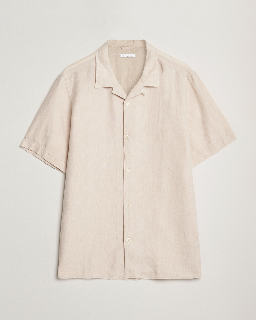 Uomini | Camicie | KnowledgeCotton Apparel | Short Sleeve Linen Resort Shirt Light Feather Grey