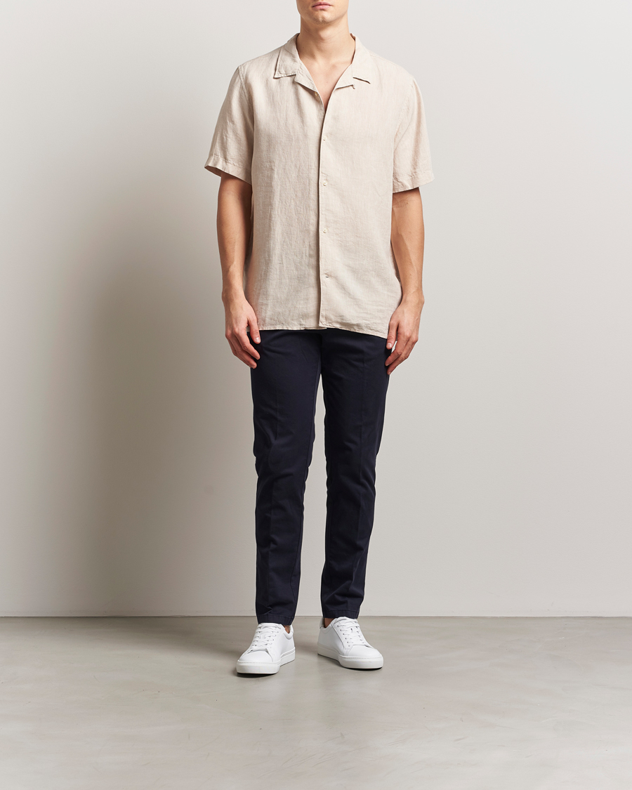 Uomini | Camicie | KnowledgeCotton Apparel | Short Sleeve Linen Resort Shirt Light Feather Grey