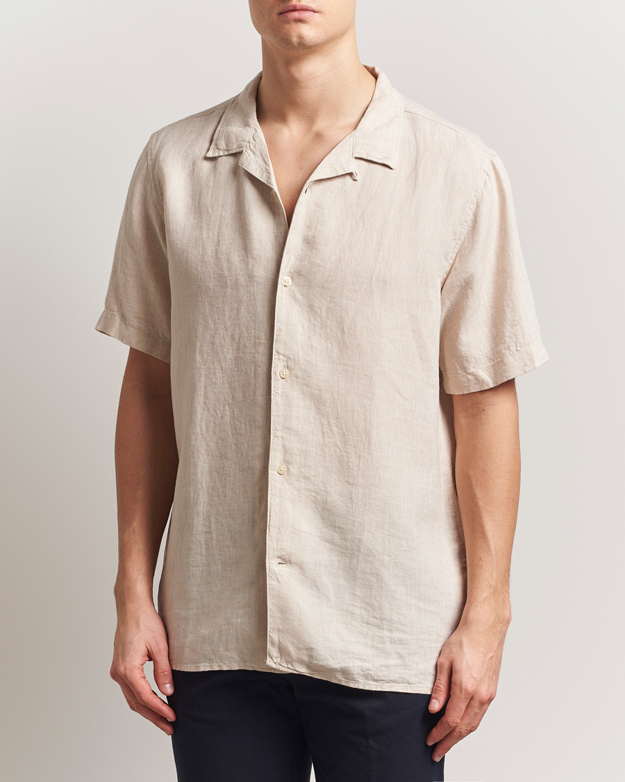 Uomini | Camicie | KnowledgeCotton Apparel | Short Sleeve Linen Resort Shirt Light Feather Grey