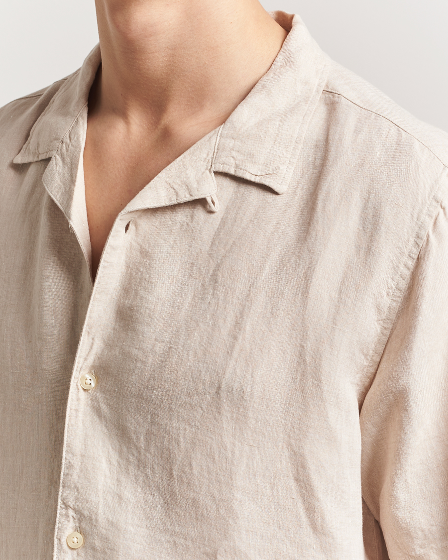 Uomini | Camicie | KnowledgeCotton Apparel | Short Sleeve Linen Resort Shirt Light Feather Grey