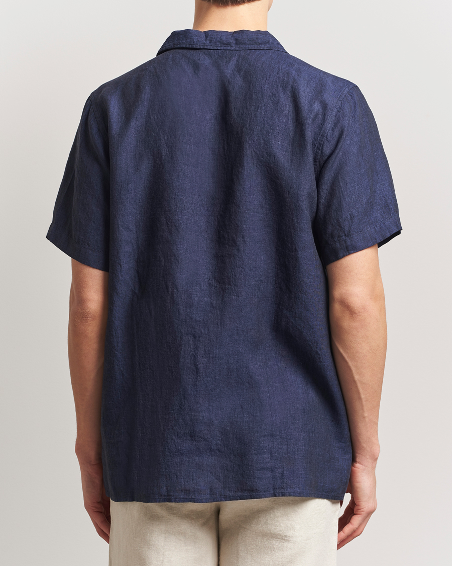 Uomini | Camicie | KnowledgeCotton Apparel | Short Sleeve Linen Resort Shirt Total Eclipse