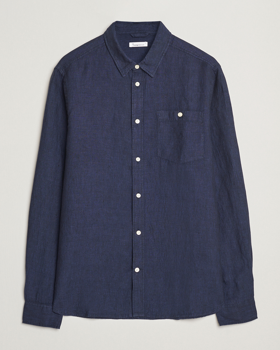 Uomini | Camicie | KnowledgeCotton Apparel | Regular Linen Shirt Total Eclipse