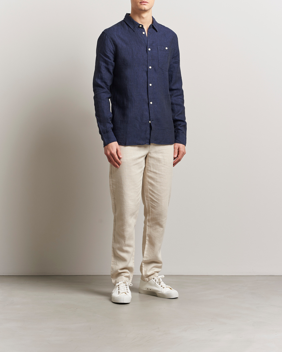 Uomini | Camicie | KnowledgeCotton Apparel | Regular Linen Shirt Total Eclipse