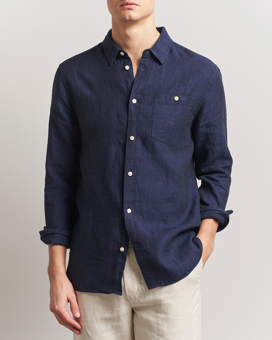 Uomini | Camicie | KnowledgeCotton Apparel | Regular Linen Shirt Total Eclipse