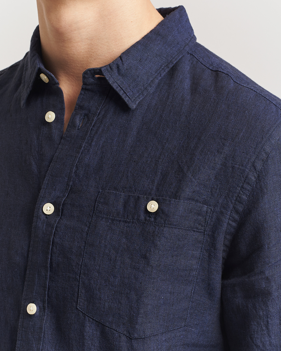 Uomini | Camicie | KnowledgeCotton Apparel | Regular Linen Shirt Total Eclipse