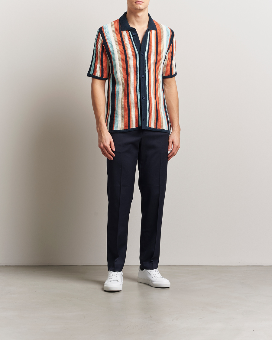 Uomini | Camicie | KnowledgeCotton Apparel | Knitted Multi Stripe Short Sleeve Shirt Blue