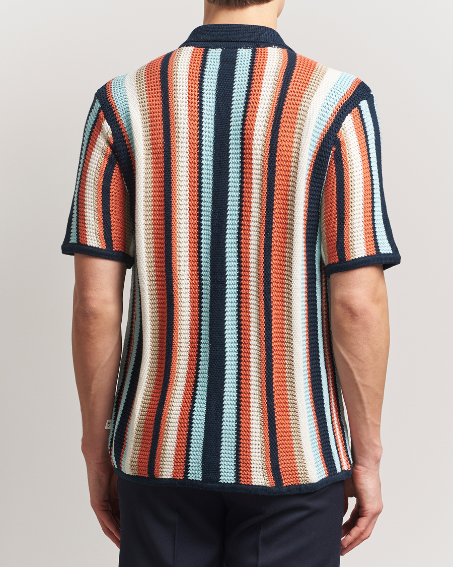 Uomini | Camicie | KnowledgeCotton Apparel | Knitted Multi Stripe Short Sleeve Shirt Blue