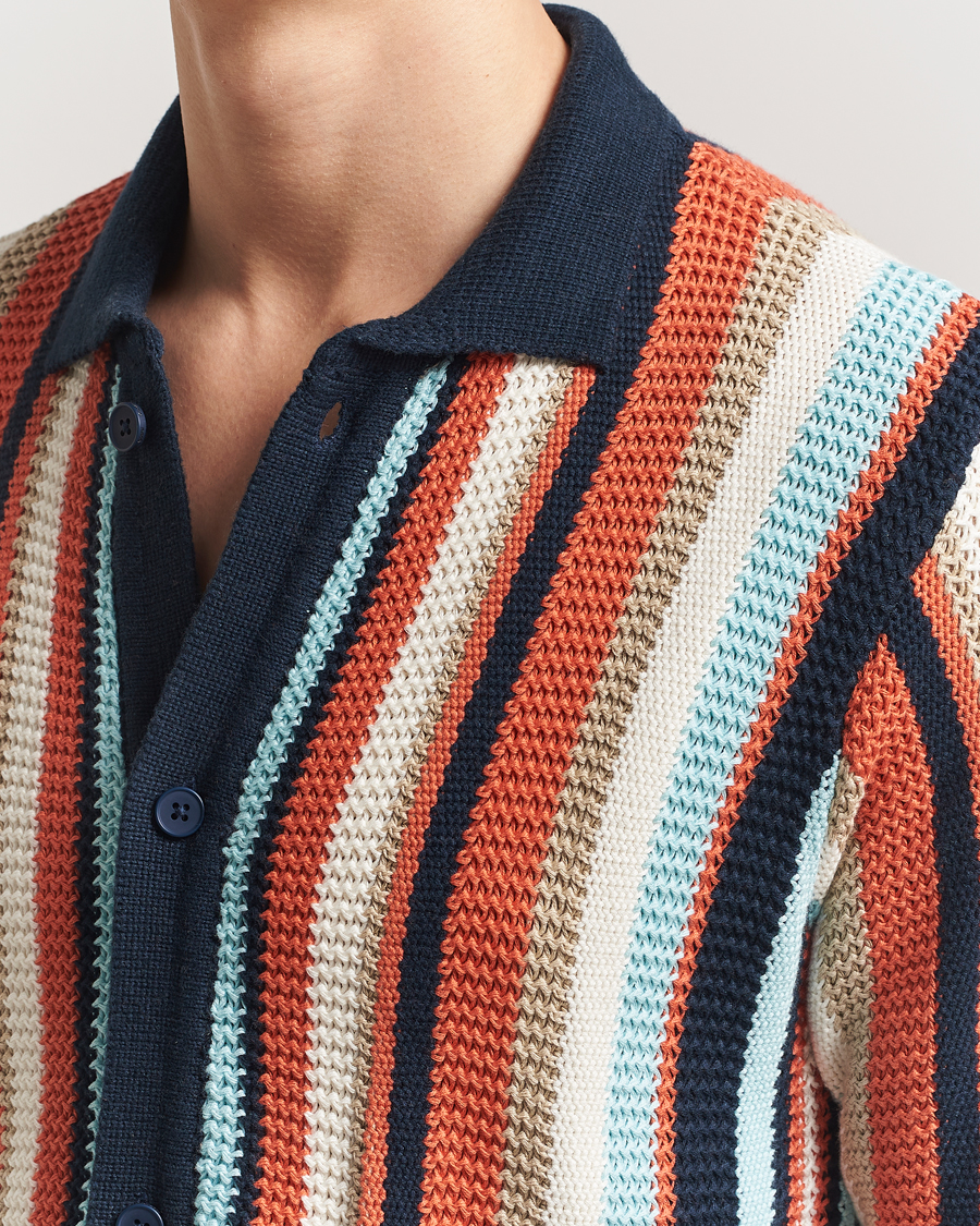 Uomini | Camicie | KnowledgeCotton Apparel | Knitted Multi Stripe Short Sleeve Shirt Blue