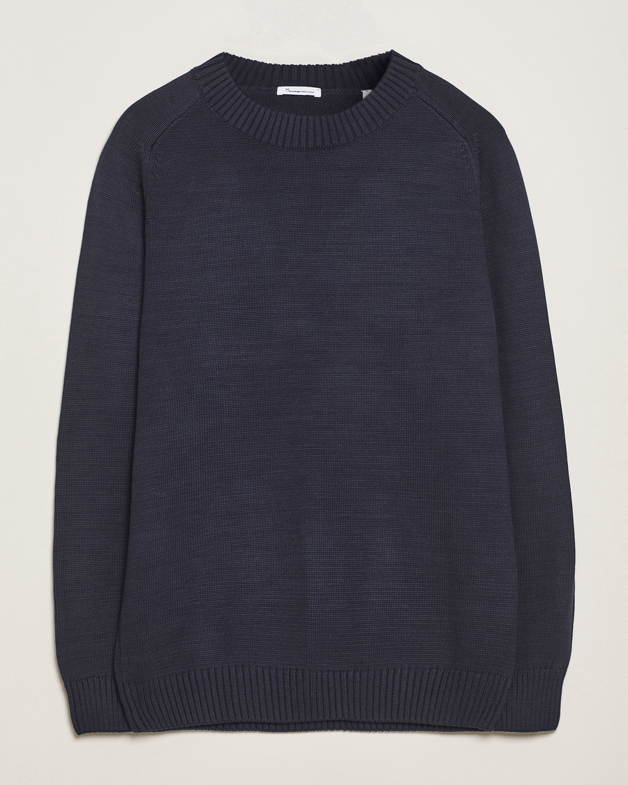 Uomini | Maglieria | KnowledgeCotton Apparel | Plain Knitted Cotton Crewneck Night Sky