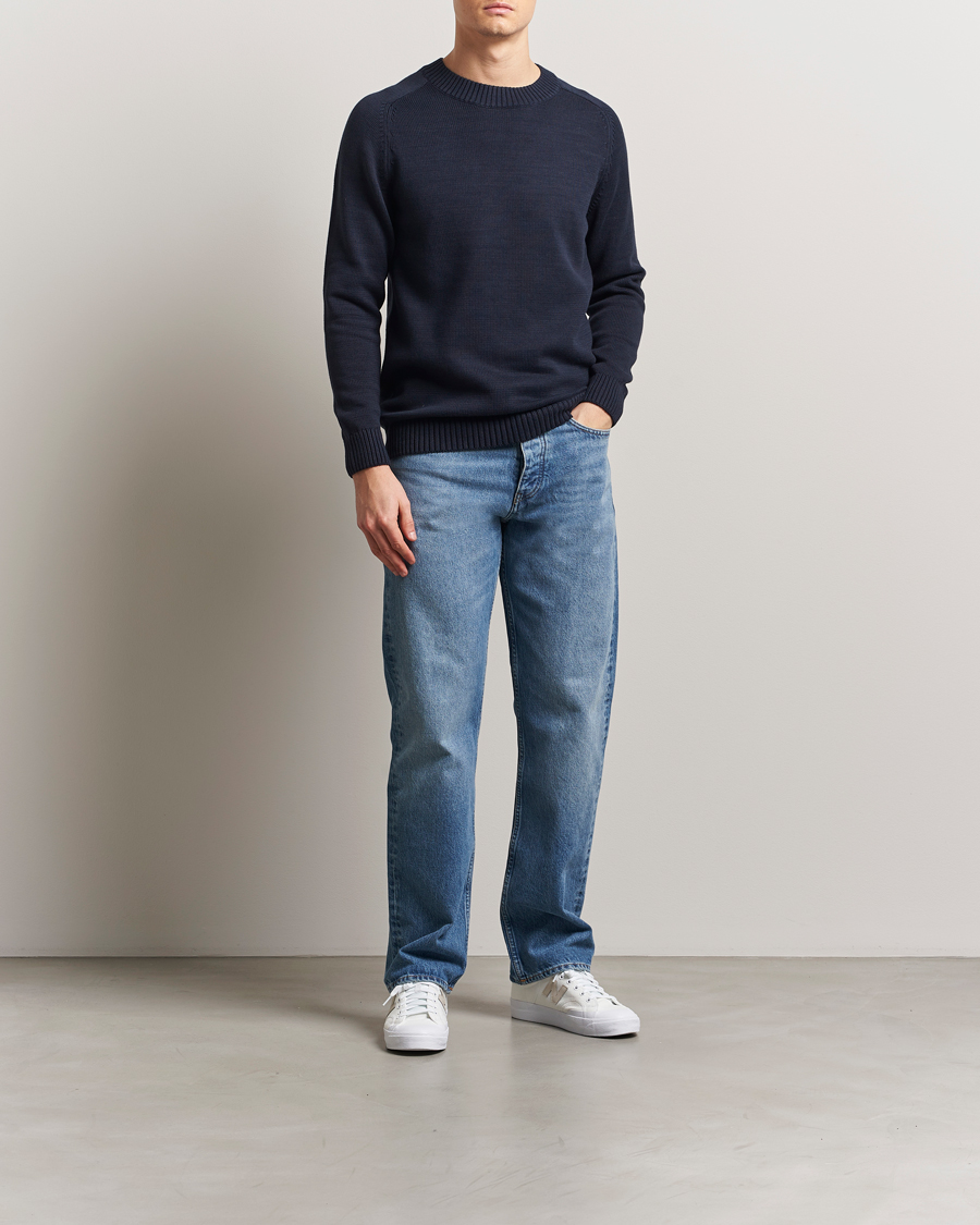 Uomini | Maglieria | KnowledgeCotton Apparel | Plain Knitted Cotton Crewneck Night Sky