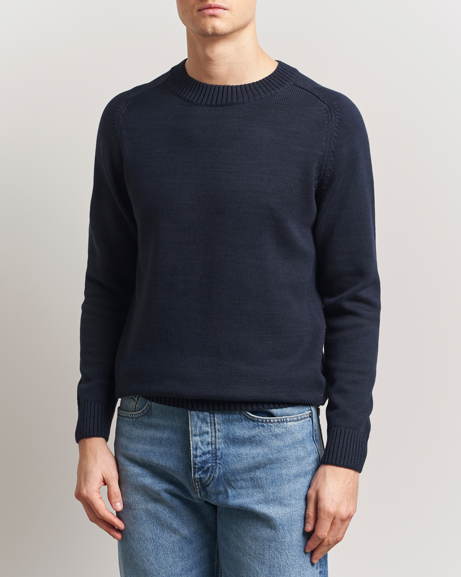 Uomini | Maglieria | KnowledgeCotton Apparel | Plain Knitted Cotton Crewneck Night Sky