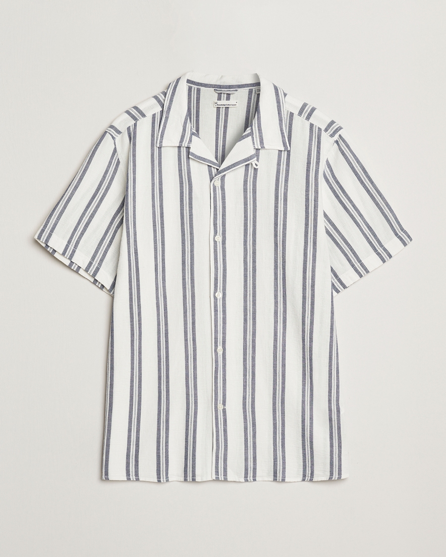 Uomini | Camicie | KnowledgeCotton Apparel | Box Short Sleeve Stripe Shirt Blue