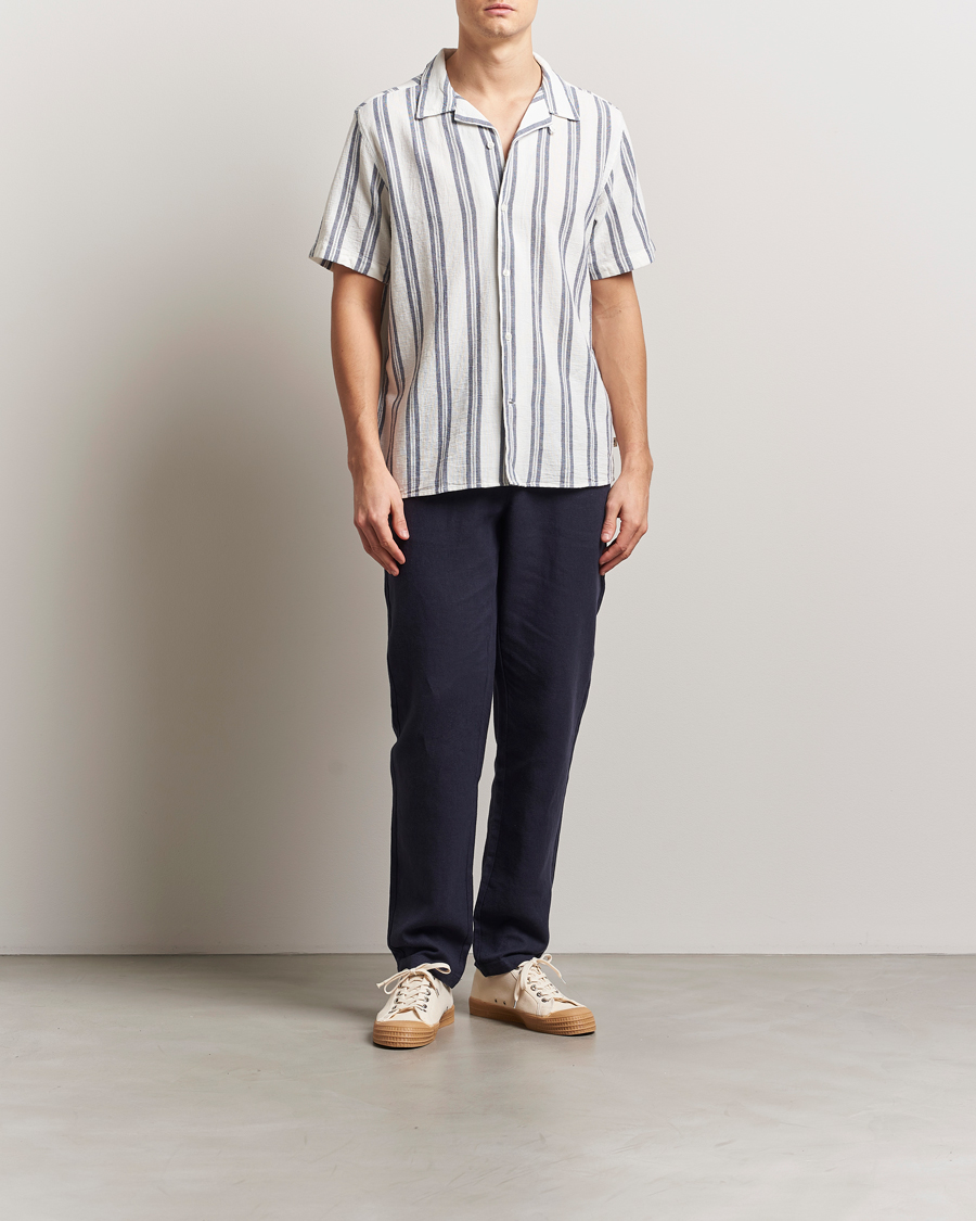 Uomini | Camicie | KnowledgeCotton Apparel | Box Short Sleeve Stripe Shirt Blue