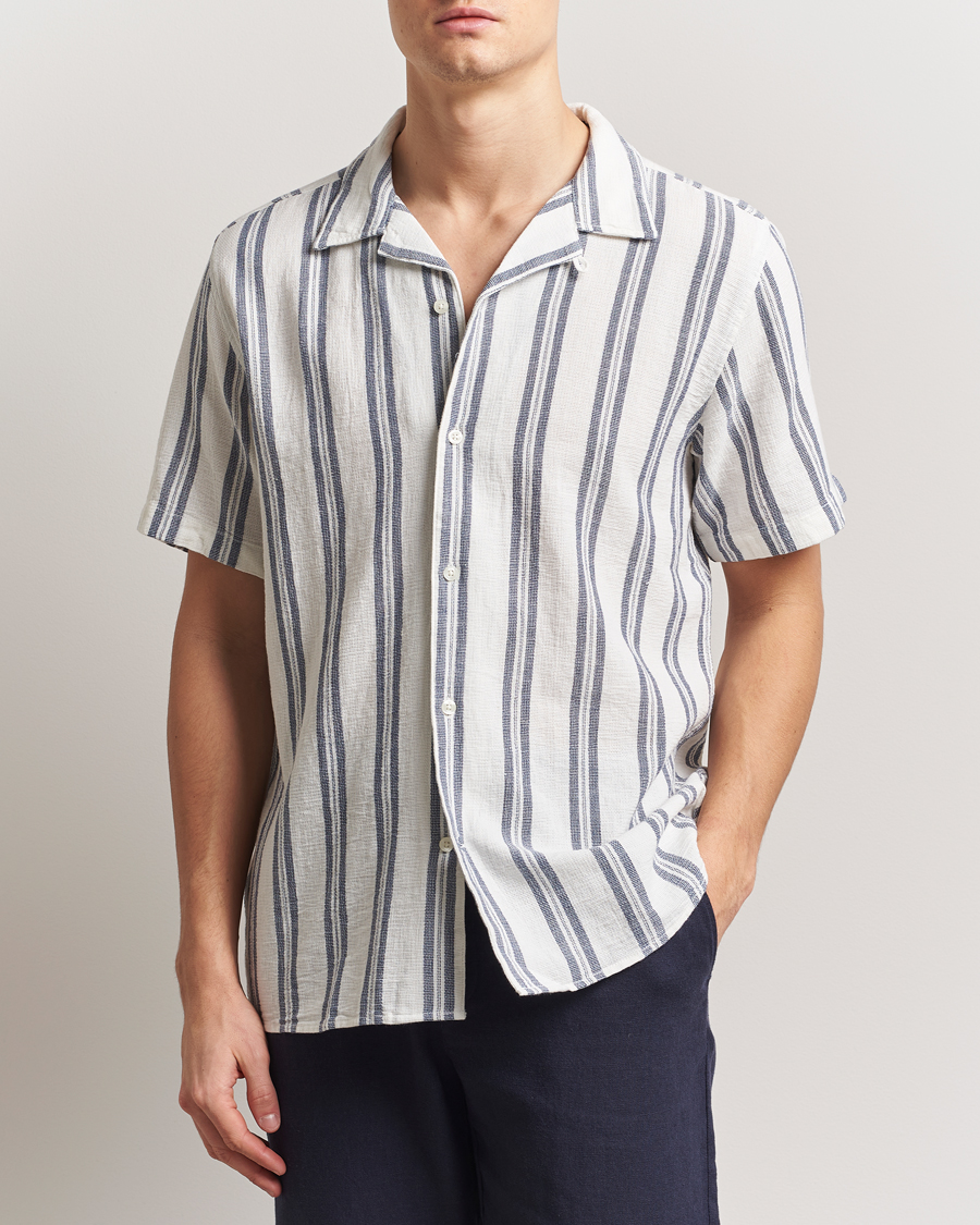 Uomini | Camicie | KnowledgeCotton Apparel | Box Short Sleeve Stripe Shirt Blue