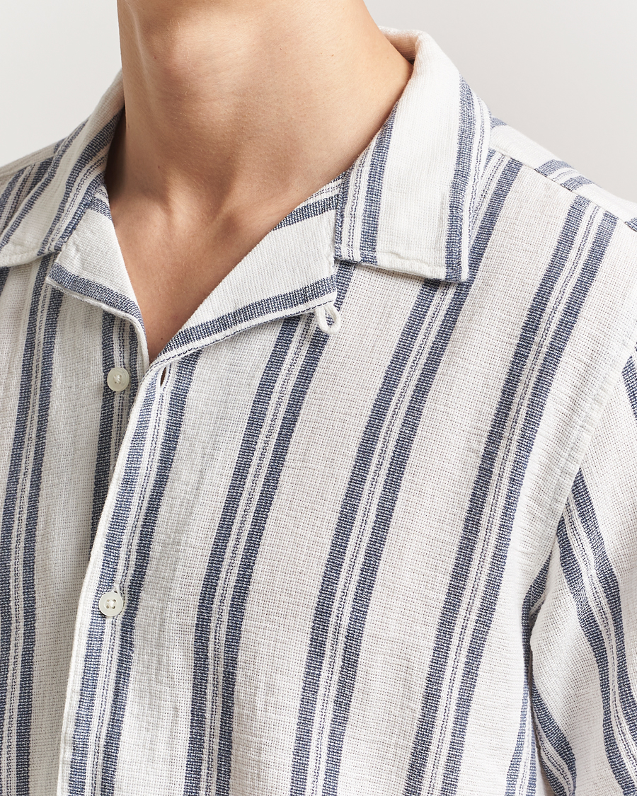 Uomini | Camicie | KnowledgeCotton Apparel | Box Short Sleeve Stripe Shirt Blue